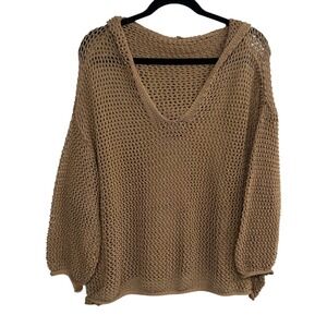Boho Mesh Open Knit Hoodie 3XL Tan Oversized Open Knit Crochet Festival Indie